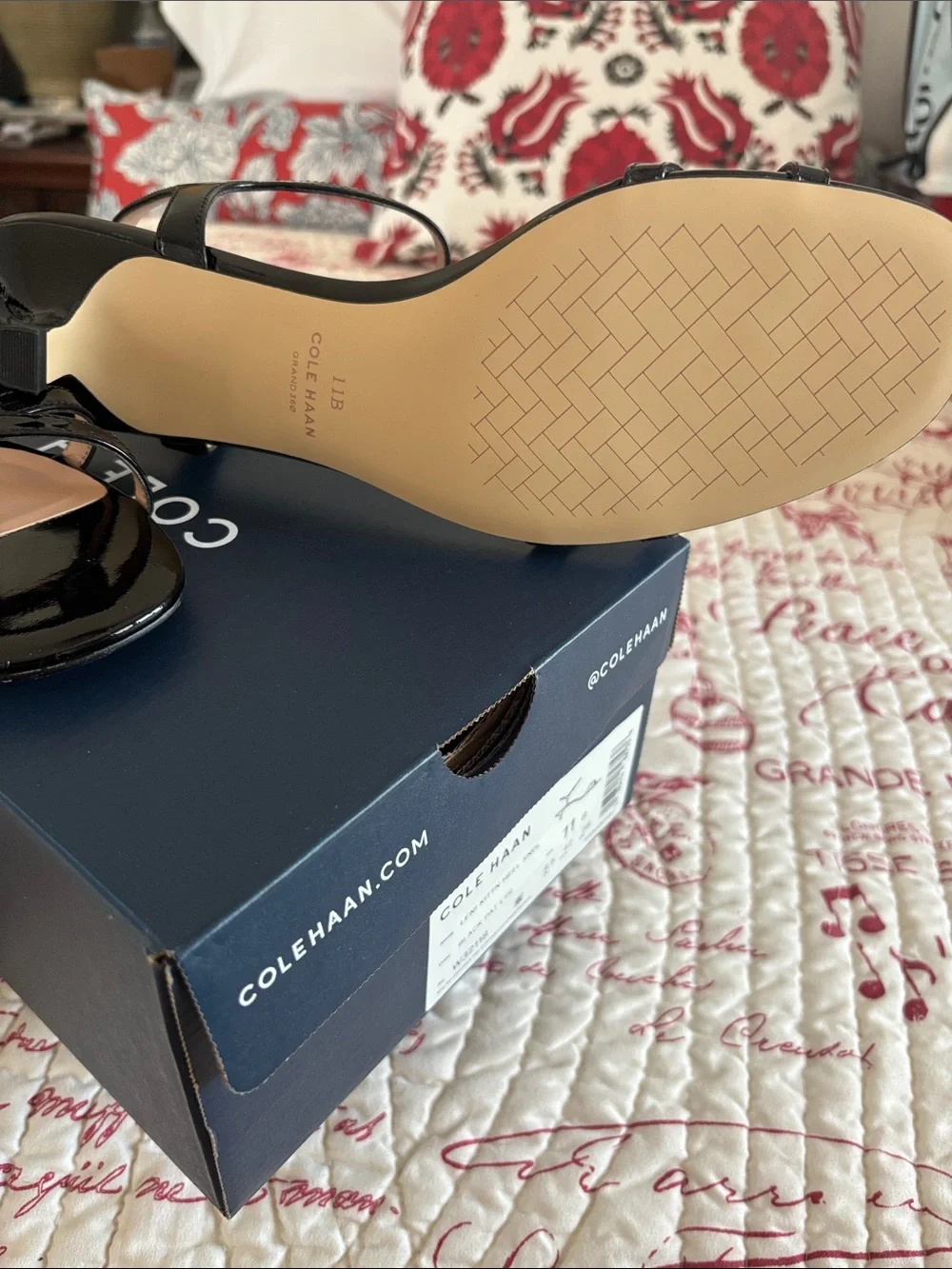 NWT Cole Haan Leni Black Patent Leather Strappy Kitten Heel Sandals. SZ 11M